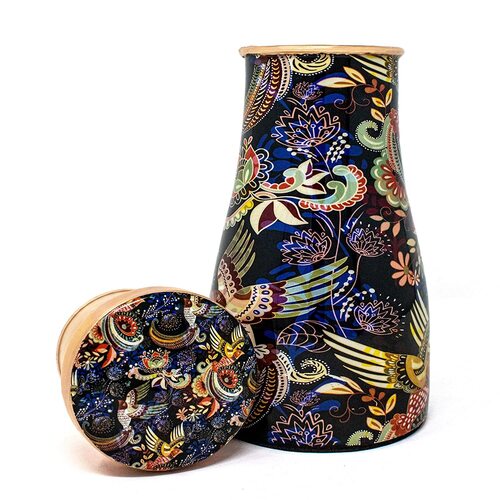 COPPER ENAMEL PRINT BEDROOM JAR - Metal Material, Unique Copper Build | Natural Water Purification, Antibacterial Properties, Ayurvedic Benefits