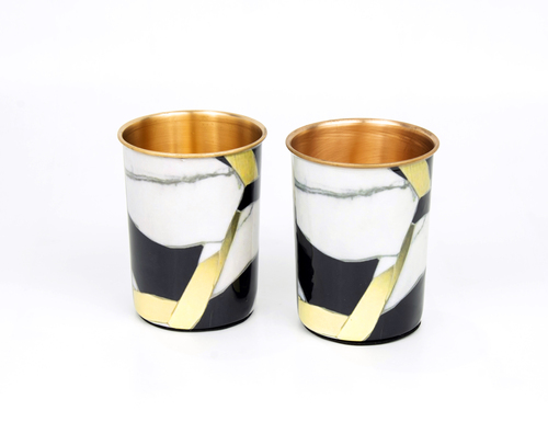 NEW DESIGN MEENA GLASS SET OF 2 - Copper, 350 Milliliters, Enamel Print Finish | Handmade, Seamless Design, Leak-Proof, Ideal for Home and Travel