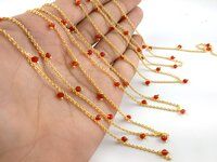 Carnelian Rosary Chain Gold Plating Size 3mm Wire Wrapped Gemstone Jewelry Carnelian Bead