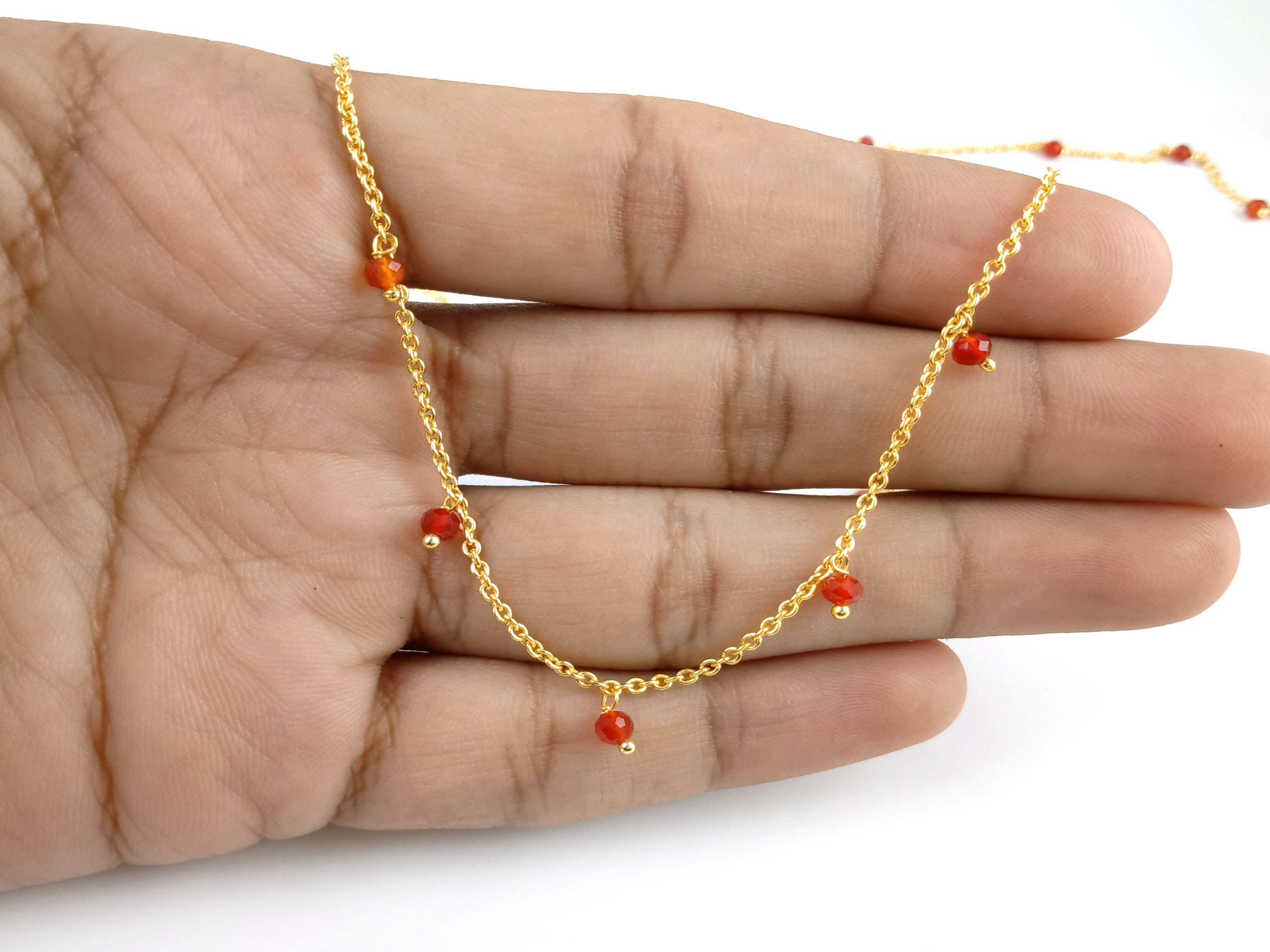 Carnelian Rosary Chain Gold Plating Size 3mm Wire Wrapped Gemstone Jewelry Carnelian Bead