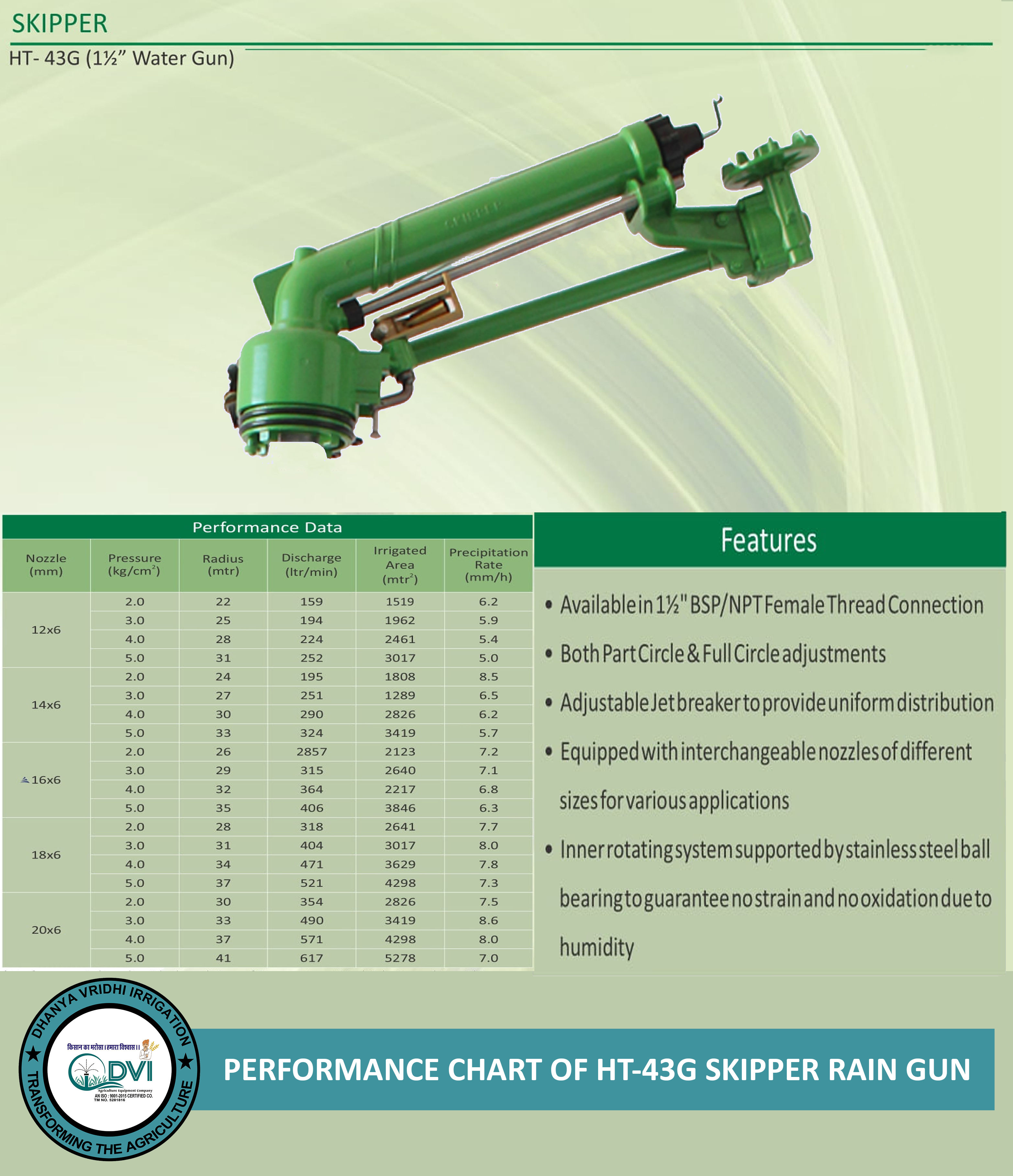 HT43G SKIPPER RAIN GUN WITH 8 FT HEIGHT