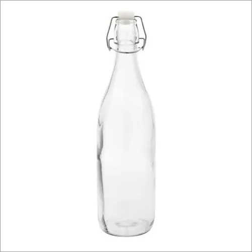 Transparent 1000Ml Round Swing Top Cork Glass Water Bottle