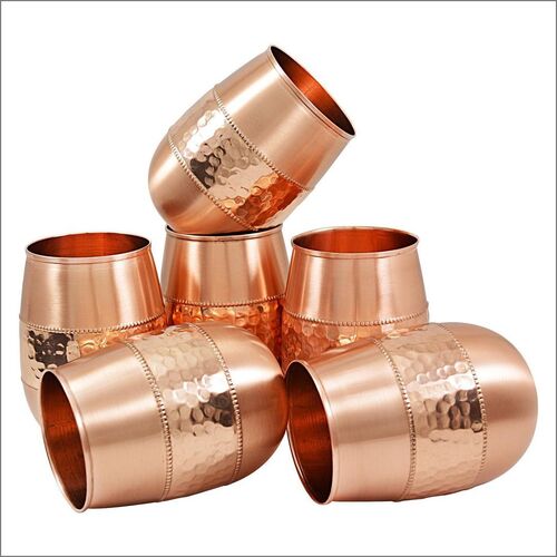 Metal Copper Center Hammered Glass Set Of 6