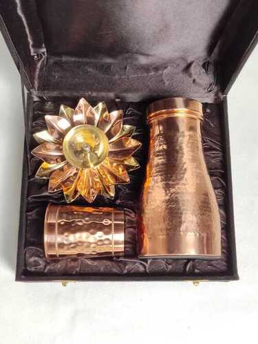 Metal Copper Bedroom Jar Set With Glass And Diya
