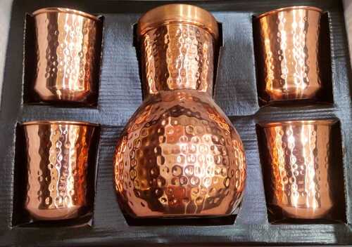 Copper Hammered Surahi With Glass