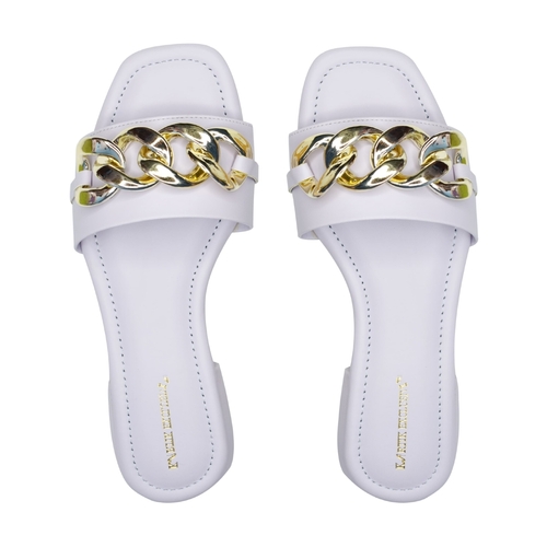 White Color Golden Chain Black Flats Sandal
