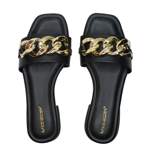 Black Color Golden Chain Flat Sandal