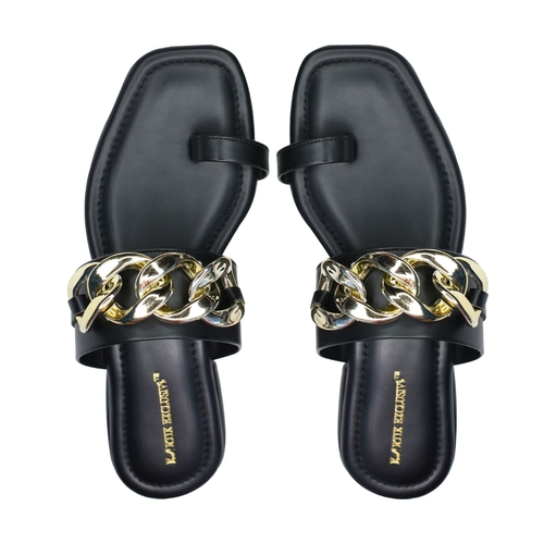 Black Color Golden Chain Thumb Flat Sandal