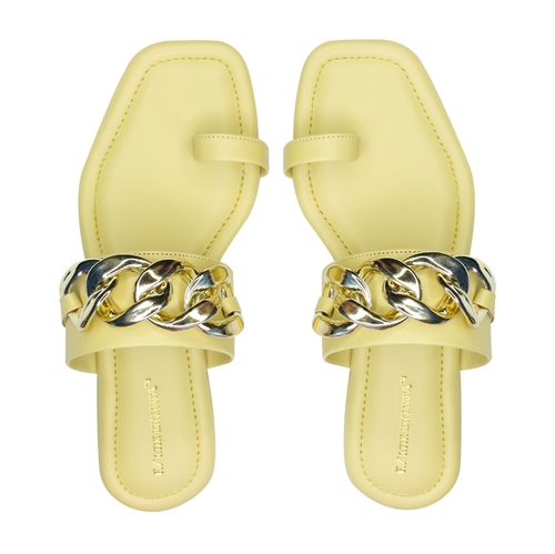 Leather Yellow Color Golden Chain Thumb Flats Sandal
