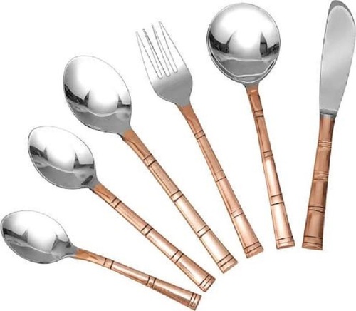 Modern Design Copper Steel Cutlery Set of 6 - Stainless Steel Material, Polished Finish | Elegant Oval Shape, Dual Finish Design