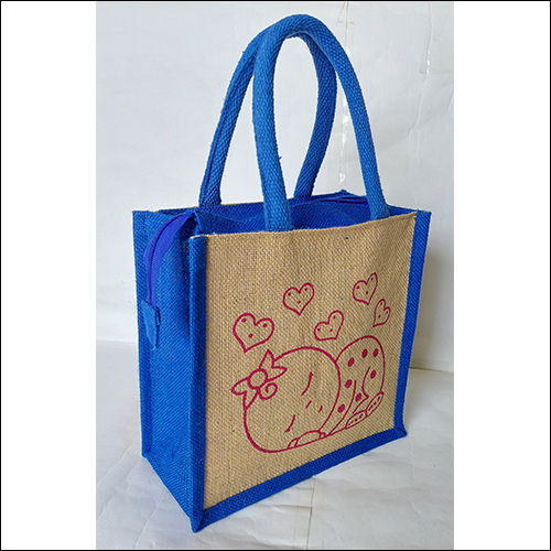 Blue Baby Print Jute Lunch Bag