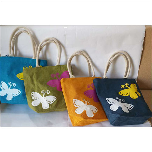 Multicolour Butterfly Print Jute Bag