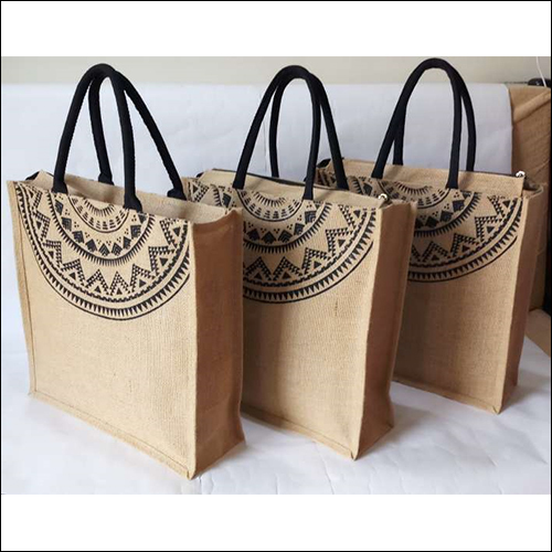 Brown Printed Jute Bag