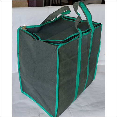 Black Green Canvas Zipper Shopping Bag