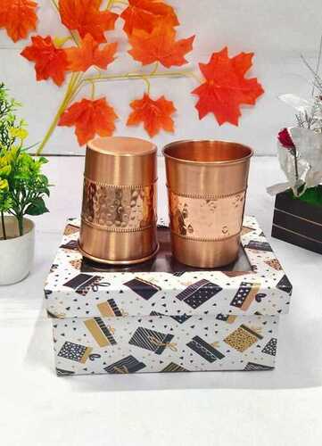 Modern Copper Centre Hammered Glass - Pure Copper 300 ML Capacity Round Shape Glossy Golden Finish | Handcrafted Durable Easy to Wash