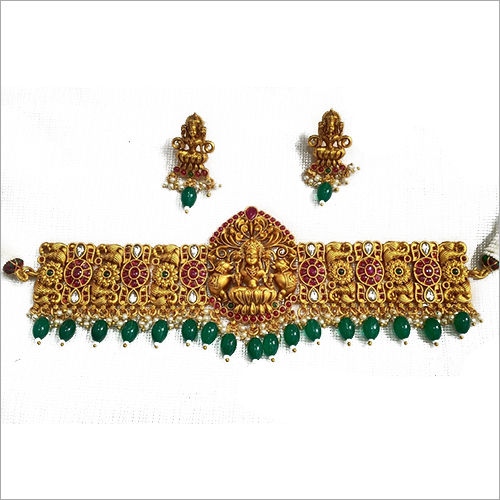 Temple Kundan Necklace  Set Drop Earrings