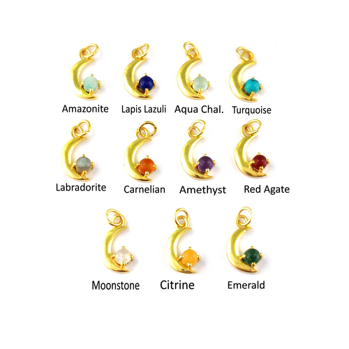 Tiny Gemstone Crescent Moon Charms Moons Star Style Gold Plated Pendant For Making Necklace and Earring