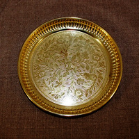 Brass Pooja Thali Gold Plated With Flower Embossed Design For Home And Office Decoration (1)