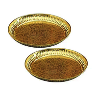 Brass Pooja Thali Gold Plated With Flower Embossed Design For Home And Office Decoration (1)