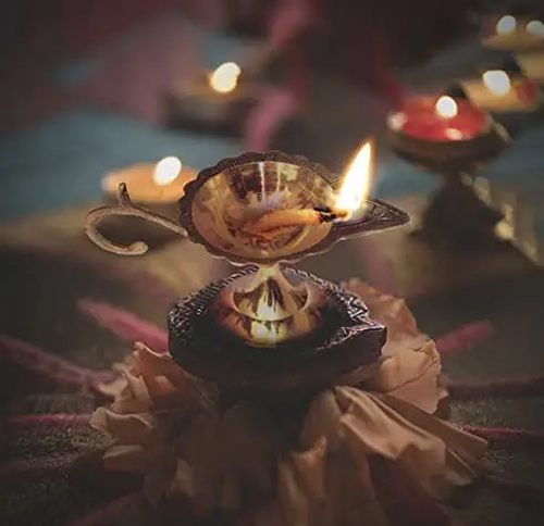 Brass Puja Diya with Curved Handle Height for Better Grip for Home Temple Pooja and Decoration - 2 Inch Gold Golden