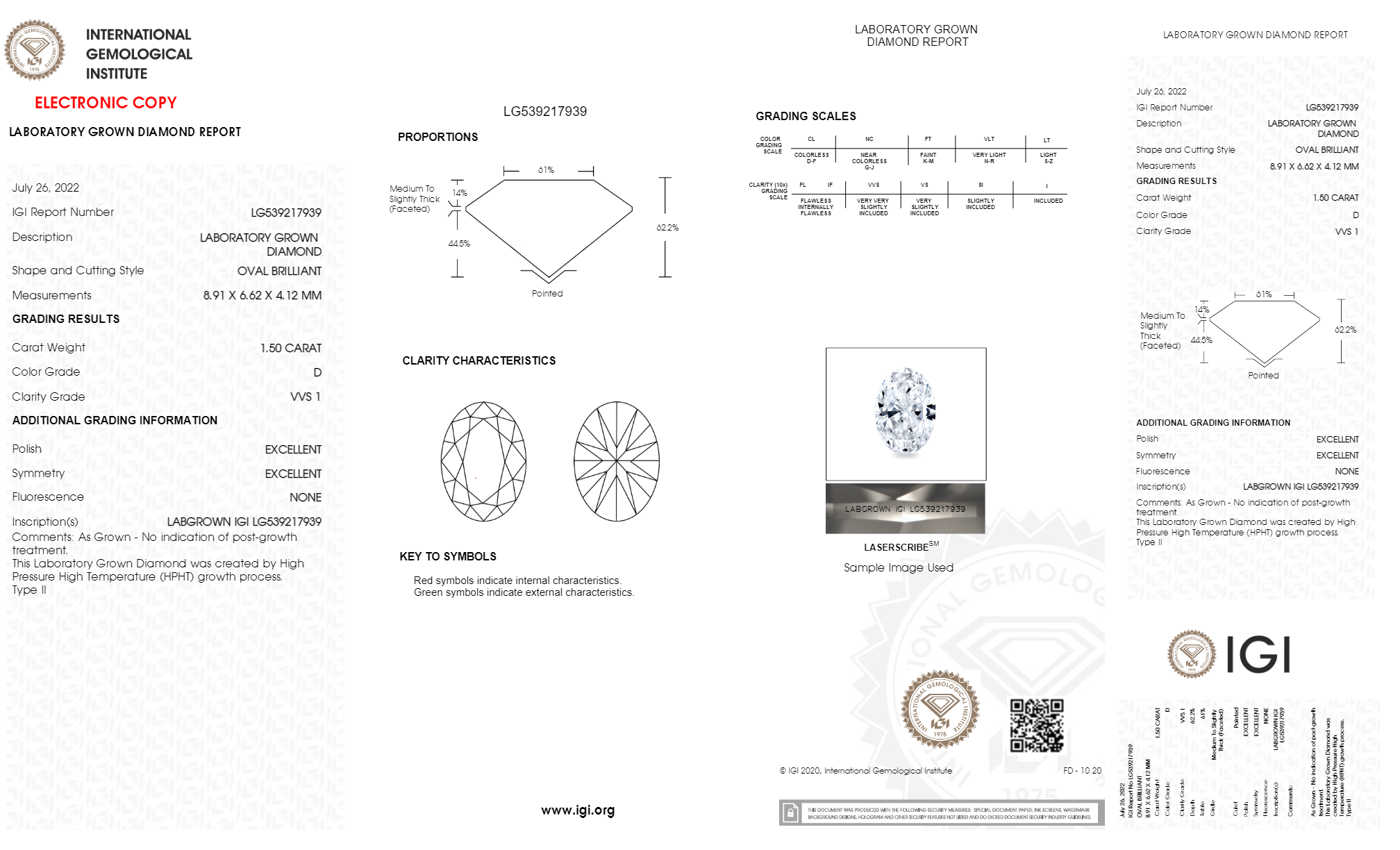 Oval 1.50ct D VVS1 Certified CVD Lab Grown Diamond 539217939 EQ2636