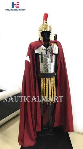 Roman Lorica Segmentata Armor with Attached Roman Cingulum Belt Cloak and Roman Helmet Halloween Functional Complete Outfit