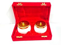 Modern Dry Fruit Container Set Of 2 - Iron Material, Round Shape, White & Gold Color | Unbreakable Lid, Perfect For Gifting On Any Occasion