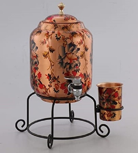 MODERN HIGH QUALITY COPPER PRINTED 5 LITRE WATER DISPENSER WITH GLASS AND STAND