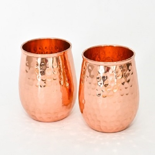COPPER OVAL DESIGN HAMMERED GLASS SET OF 2 - Metal: Copper, Surface Finish: Shining Polish | Care Instructions for Cleaning & Maintenance