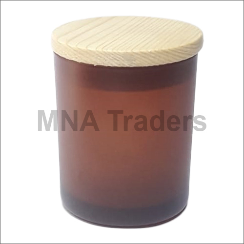 Modern Arts 200 Ml Frosted Amber Glass Candle Jar With Air Tight Wooden Lid