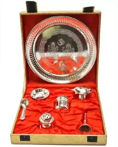 BRASS POOJA THALI SET SILVER COATING