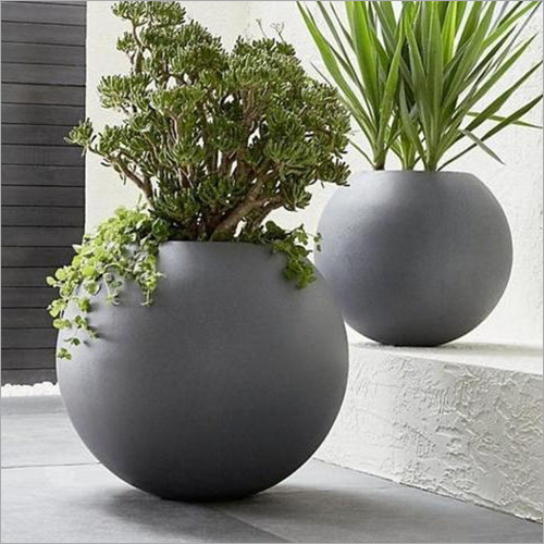 Fiber Flower Pot - Fiber Material, Spherical Shape, Grey Color | Smooth Surface, Ideal for Indoor Floral Arrangements