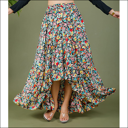 Printed High Low Double Frill Skirt