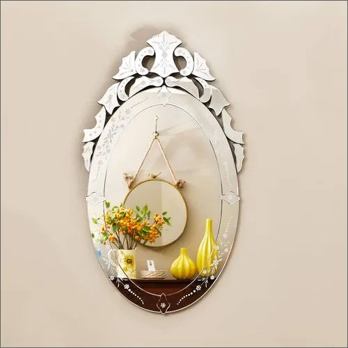 Natural Oval Shaped Glass Cut Venetian Designer Mirror