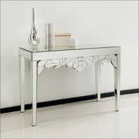 Glossy Flower Design Cut Glass Mirror Console Table
