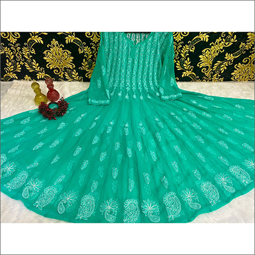 Lucknowi Georgette Chikankari 56 Kali Anarkali Kurti