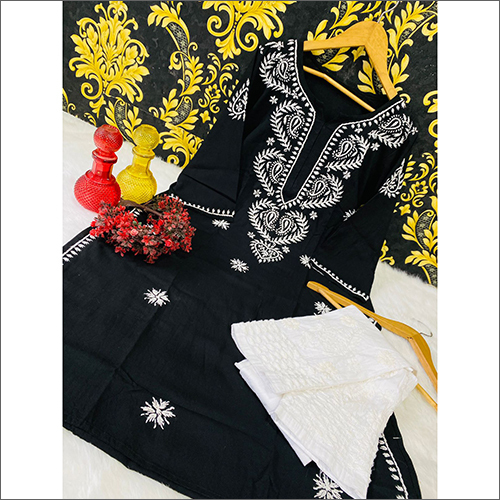 Lucknowi Handwork Black Chikankari Kurti With Cotton Pant