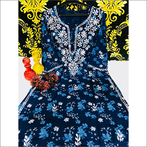 Lucknowi Chikankari Rayon Printed Handwork Kurti
