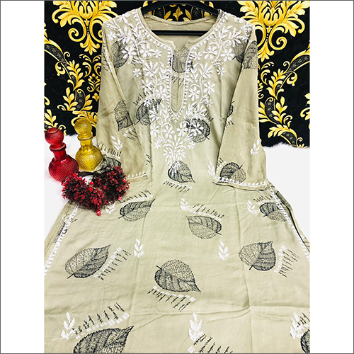Lucknowi Printed Chikankari Rayon Kurti