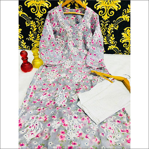 Lucknowi Chikankari Designer Kurti With Cotton Pant