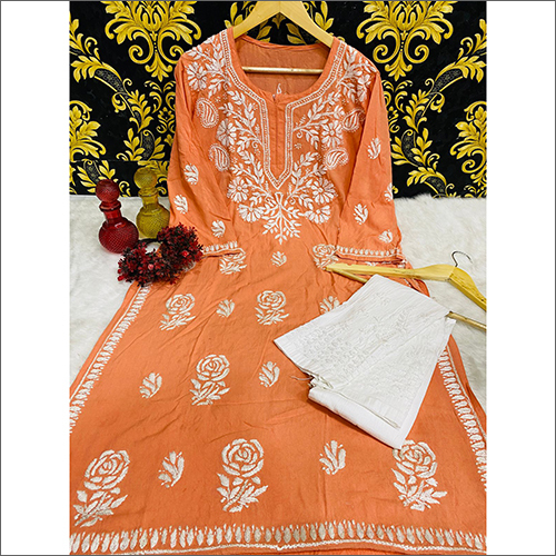 Lucknowi Hand Work Chikankari Embroidery Kurti With Cotton Pant