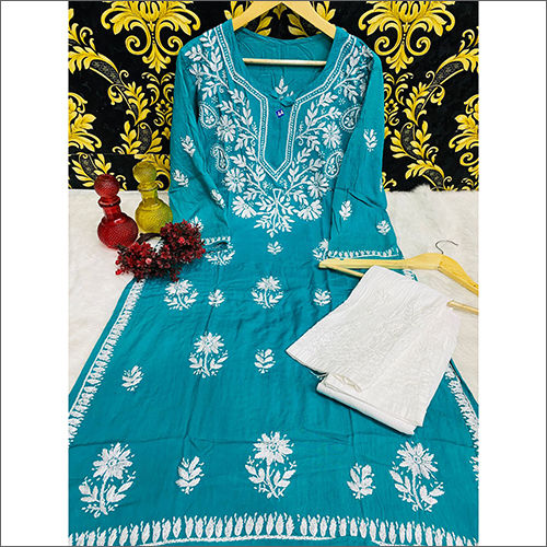 Lucknowi Chikan Kurti With Cotton Pant