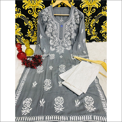 Lucknowi Chikankari Kurti With Cotton Pant