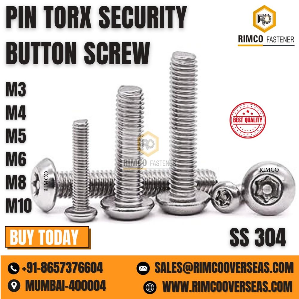 Stainless Steel Torx Screws Button Head With Pin - 304 Grade Material, Corrosion Proof Polished Surface, Six Point Head With Grooved Pins