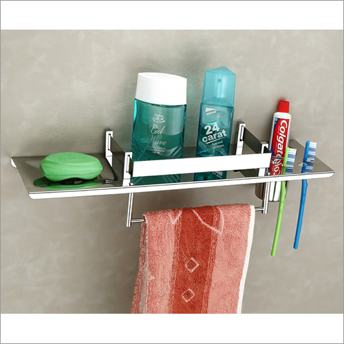 Stylish Multipurpose Bathroom Shelf - Stainless Steel, Rectangular, Silver | Glossy Finish, Durable, Anti-Corrosive, Minimal Maintenance