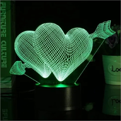 Green Love Heart 3D Illusion Led Night Lamp