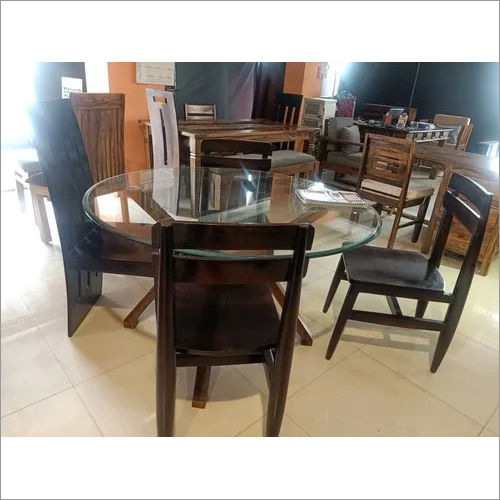 Glass Top Wooden Dinning Table Set Indoor Furniture