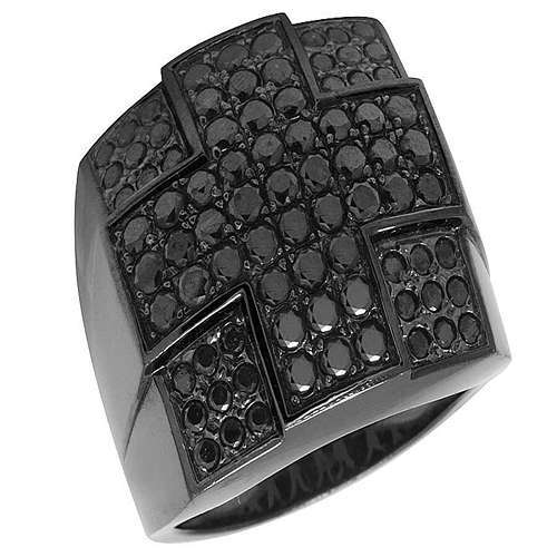 Black Diamond Cross Fashion Ring 2.75 Ct 14k Rhodium For Mens