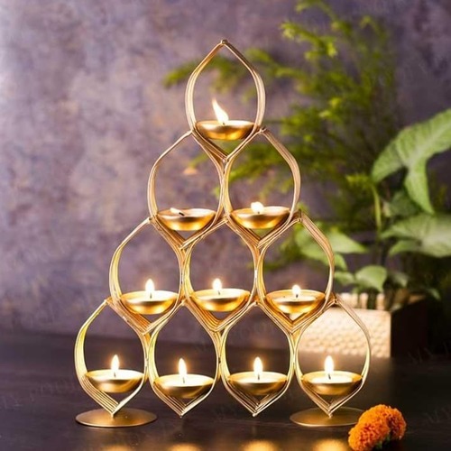 TRADITIONAL DESIGN IRON T LIGHT CANDLE HOLDER STAND - Brass, Gold Color | Decorative Element for Wall, Ideal for Gifting and Enhancing Ambiance