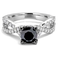 Twisted Round Black Diamond Engagement Ring In 14K White Gold With Accents
